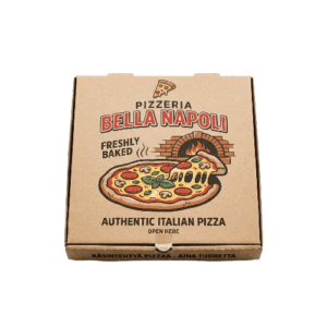 Pizzalaatikko omalla logolla.