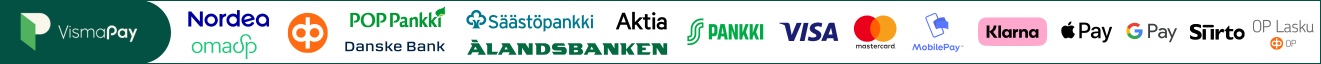 Maksutavat Pizzatarvike.fi verkkokaupassa sisältävät monipuoliset verkkopankki, kortti ja osamaksutavat mm. Mobilepay ja Klarna.